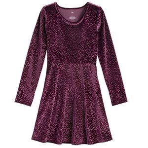 So Kohls Long Sleeve Velvet purple animal print stretch Dress crew neck L 10-12